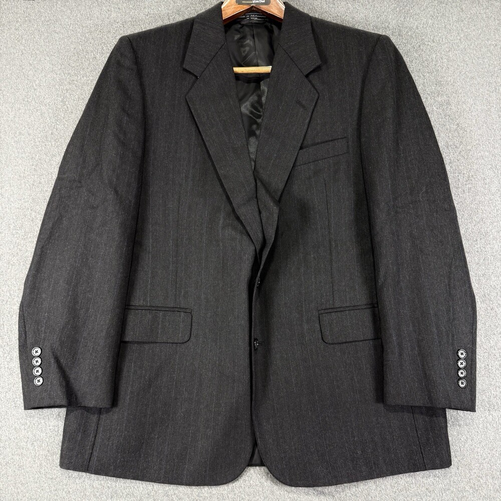 Stanley Blacker Mens XL Charcoal Pinstripe Wool Blend Blazer Sport Coat Jacket